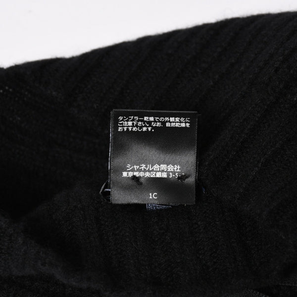 新品同様 CHANEL シャネル カシミヤ ニットキャップ ビーニー AAA421 ココマーク ラインストーン リボン付き ブラック 中古 4a007149