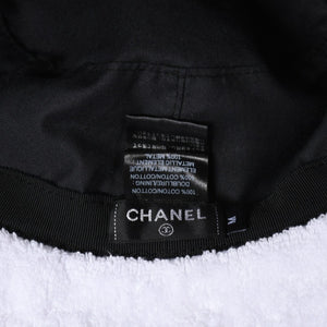 極美品 CHANEL シャネル ココマーク テリークロス バケットハット Mサイズ ホワイト CCマーク ブラックメタル金具 コットンパイル 中古 4a007148