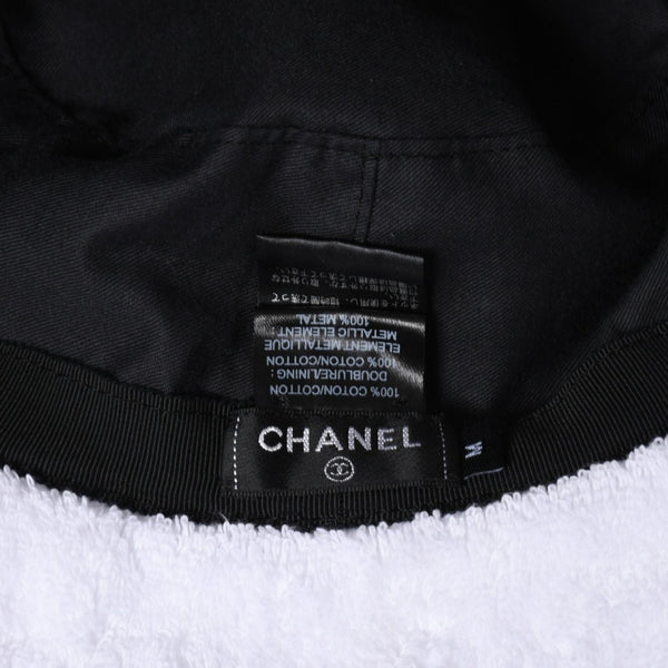 極美品 CHANEL シャネル ココマーク テリークロス バケットハット Mサイズ ホワイト CCマーク ブラックメタル金具 コットンパイル 中古 4a007148