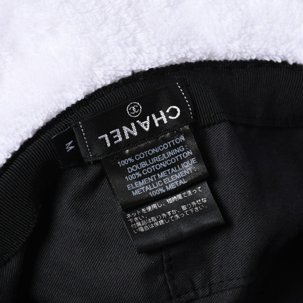 極美品 CHANEL シャネル ココマーク テリークロス バケットハット Mサイズ ホワイト CCマーク ブラックメタル金具 コットンパイル 中古 4a007148