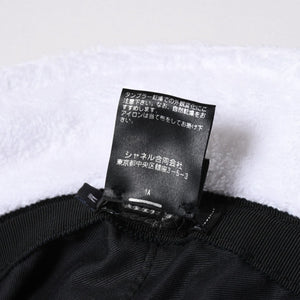 極美品 CHANEL シャネル ココマーク テリークロス バケットハット Mサイズ ホワイト CCマーク ブラックメタル金具 コットンパイル 中古 4a007148