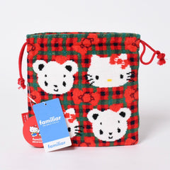 新品未使用 familiar ファミリア × HELLO KITTY ハローキティ 巾着 770347 XF チェック柄 中古 4a006927