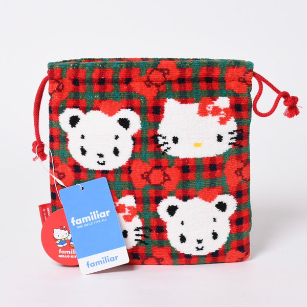 新品未使用 familiar ファミリア × HELLO KITTY ハローキティ 巾着 770347 XF チェック柄 中古 4a006927
