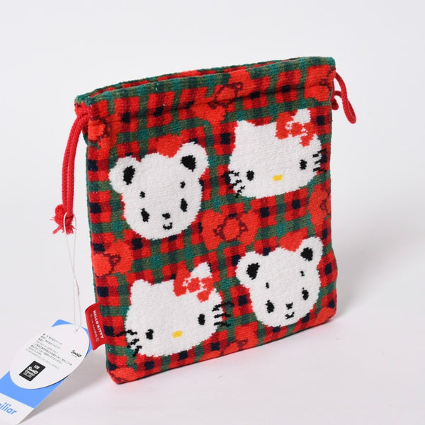 新品未使用 familiar ファミリア × HELLO KITTY ハローキティ 巾着 770347 XF チェック柄 中古 4a006927