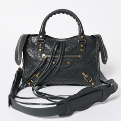 極美品 BALENCIAGA バレンシアガ パンチング クラシック ミニシティ ハンドバッグ 2WAY ショルダーバッグ 501065 ダークグレー ゴールド金具 中古 4a006982