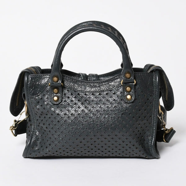 極美品 BALENCIAGA バレンシアガ パンチング クラシック ミニシティ ハンドバッグ 2WAY ショルダーバッグ 501065 ダークグレー ゴールド金具 中古 4a006982
