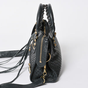 極美品 BALENCIAGA バレンシアガ パンチング クラシック ミニシティ ハンドバッグ 2WAY ショルダーバッグ 501065 ダークグレー ゴールド金具 中古 4a006982