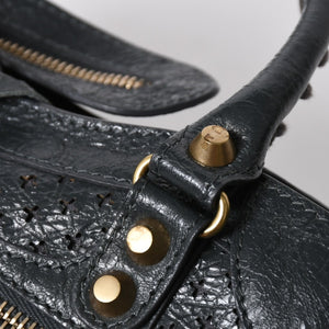 極美品 BALENCIAGA バレンシアガ パンチング クラシック ミニシティ ハンドバッグ 2WAY ショルダーバッグ 501065 ダークグレー ゴールド金具 中古 4a006982