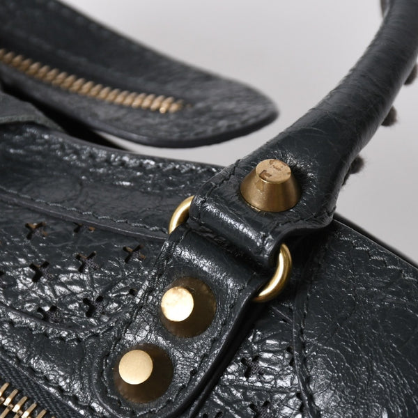 極美品 BALENCIAGA バレンシアガ パンチング クラシック ミニシティ ハンドバッグ 2WAY ショルダーバッグ 501065 ダークグレー ゴールド金具 中古 4a006982