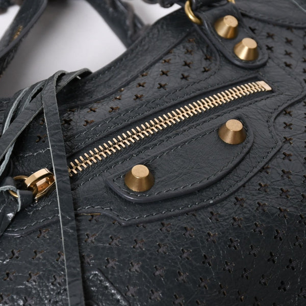 極美品 BALENCIAGA バレンシアガ パンチング クラシック ミニシティ ハンドバッグ 2WAY ショルダーバッグ 501065 ダークグレー ゴールド金具 中古 4a006982