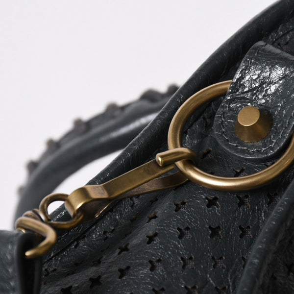 極美品 BALENCIAGA バレンシアガ パンチング クラシック ミニシティ ハンドバッグ 2WAY ショルダーバッグ 501065 ダークグレー ゴールド金具 中古 4a006982