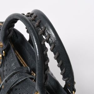 極美品 BALENCIAGA バレンシアガ パンチング クラシック ミニシティ ハンドバッグ 2WAY ショルダーバッグ 501065 ダークグレー ゴールド金具 中古 4a006982