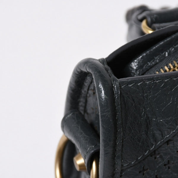 極美品 BALENCIAGA バレンシアガ パンチング クラシック ミニシティ ハンドバッグ 2WAY ショルダーバッグ 501065 ダークグレー ゴールド金具 中古 4a006982