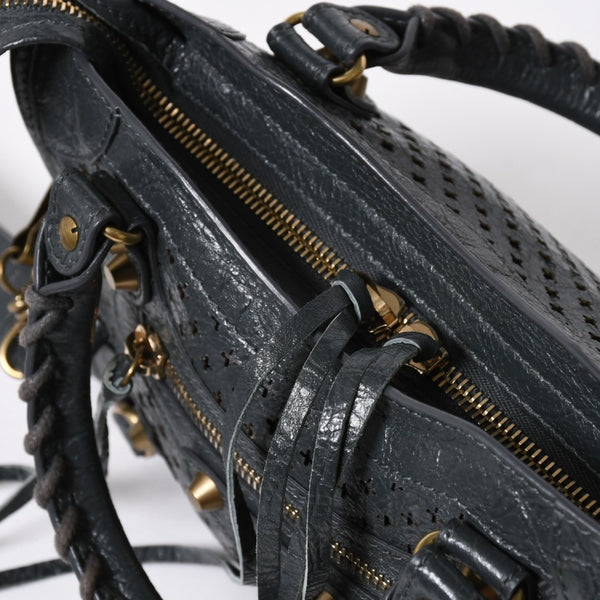 極美品 BALENCIAGA バレンシアガ パンチング クラシック ミニシティ ハンドバッグ 2WAY ショルダーバッグ 501065 ダークグレー ゴールド金具 中古 4a006982