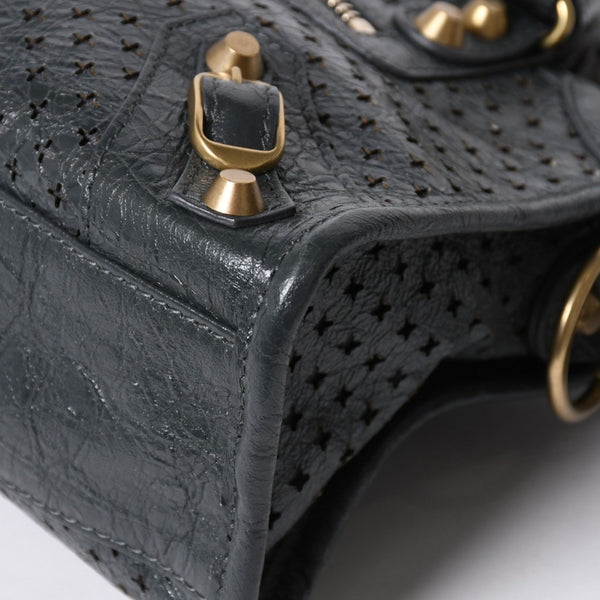 極美品 BALENCIAGA バレンシアガ パンチング クラシック ミニシティ ハンドバッグ 2WAY ショルダーバッグ 501065 ダークグレー ゴールド金具 中古 4a006982