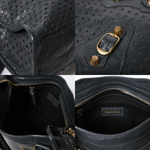 極美品 BALENCIAGA バレンシアガ パンチング クラシック ミニシティ ハンドバッグ 2WAY ショルダーバッグ 501065 ダークグレー ゴールド金具 中古 4a006982