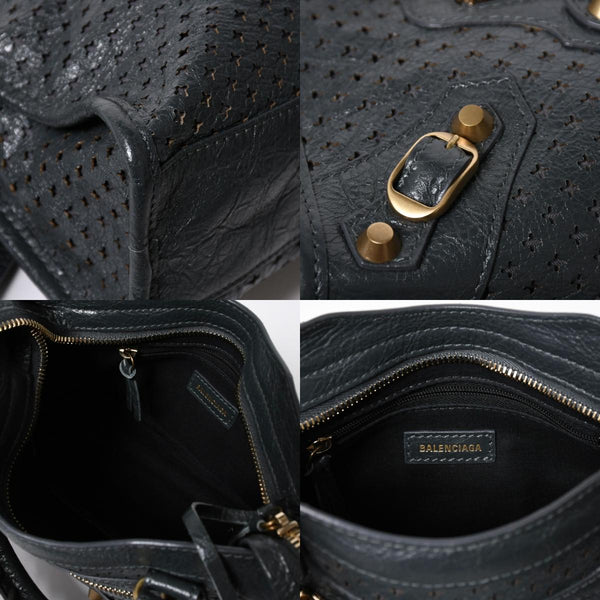 極美品 BALENCIAGA バレンシアガ パンチング クラシック ミニシティ ハンドバッグ 2WAY ショルダーバッグ 501065 ダークグレー ゴールド金具 中古 4a006982