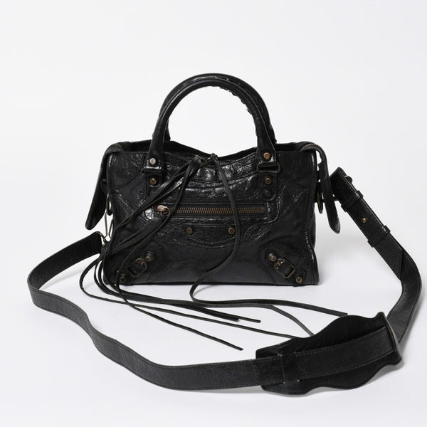BALENCIAGA バレンシアガ クラシック ミニシティ 2WAY ハンドバッグ ショルダーバッグ ブラック 300295 美品 中古 4a006986