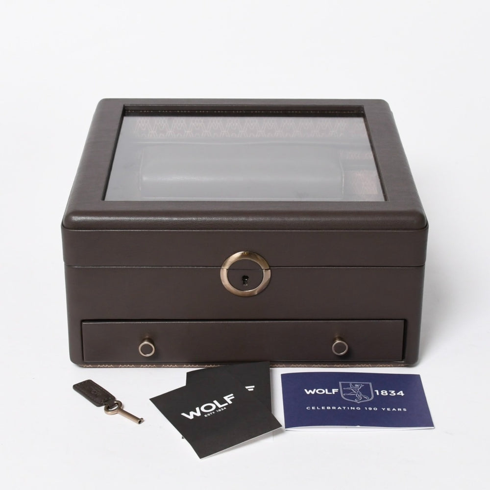 極美品 WOLF ウルフ EARTH ウォッチスタンドボックス 2PC コーヒー 190706 時計ケース アクセサリーボックス ブラウン レザー190周年モデル 中古 4a006832