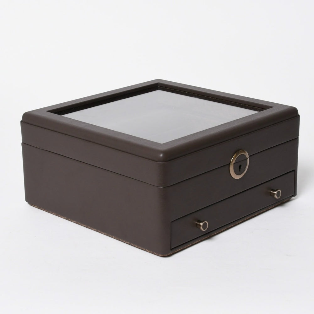 極美品 WOLF ウルフ EARTH ウォッチスタンドボックス 2PC コーヒー 190706 時計ケース アクセサリーボックス ブラウン レザー190周年モデル 中古 4a006832