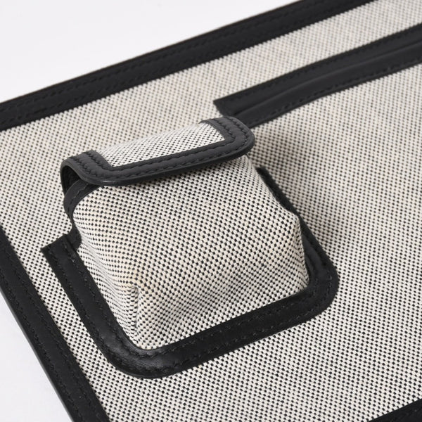 新品同様 HERMES エルメス カーゴ ポケット ジップ ポーチ W刻印 トワルアッシュ ヴォースイフト ブラック エクリュ シルバー金具 中古 4a006926