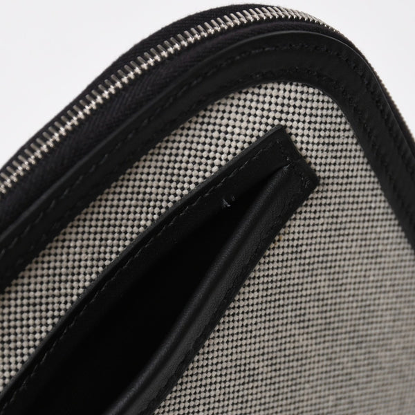 新品同様 HERMES エルメス カーゴ ポケット ジップ ポーチ W刻印 トワルアッシュ ヴォースイフト ブラック エクリュ シルバー金具 中古 4a006926