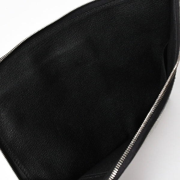 新品同様 HERMES エルメス カーゴ ポケット ジップ ポーチ W刻印 トワルアッシュ ヴォースイフト ブラック エクリュ シルバー金具 中古 4a006926