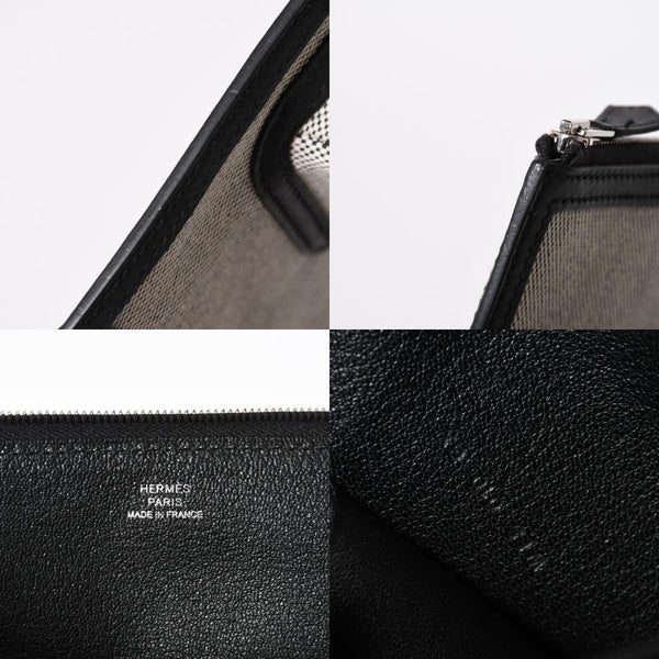 新品同様 HERMES エルメス カーゴ ポケット ジップ ポーチ W刻印 トワルアッシュ ヴォースイフト ブラック エクリュ シルバー金具 中古 4a006926
