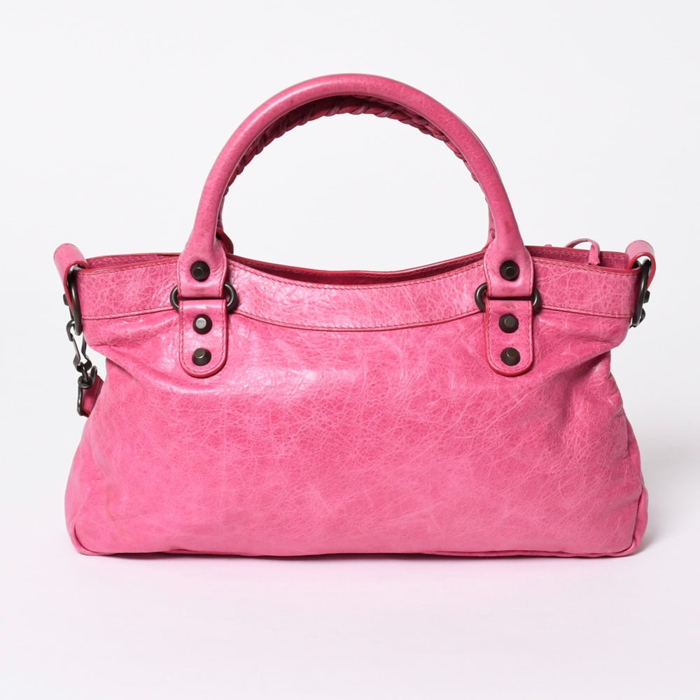 極美品 BALENCIAGA バレンシアガ ザ ファースト ハンドバッグ ショルダーバッグ 103208 ラムスキン ピンク メタルブラック金具 2way 中古 4a006911