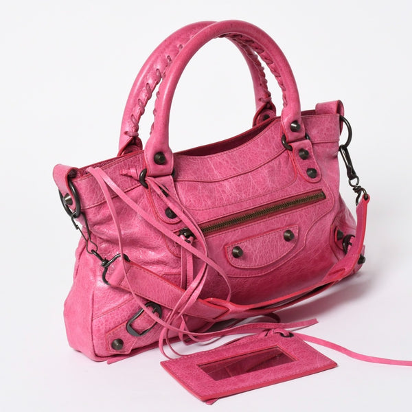 極美品 BALENCIAGA バレンシアガ ザ ファースト ハンドバッグ ショルダーバッグ 103208 ラムスキン ピンク メタルブラック金具 2way 中古 4a006911