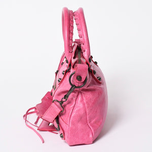 極美品 BALENCIAGA バレンシアガ ザ ファースト ハンドバッグ ショルダーバッグ 103208 ラムスキン ピンク メタルブラック金具 2way 中古 4a006911