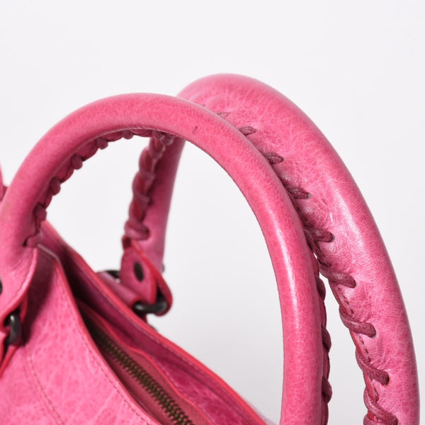 極美品 BALENCIAGA バレンシアガ ザ ファースト ハンドバッグ ショルダーバッグ 103208 ラムスキン ピンク メタルブラック金具 2way 中古 4a006911
