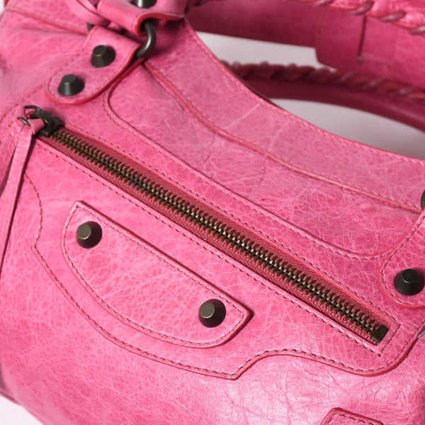 極美品 BALENCIAGA バレンシアガ ザ ファースト ハンドバッグ ショルダーバッグ 103208 ラムスキン ピンク メタルブラック金具 2way 中古 4a006911