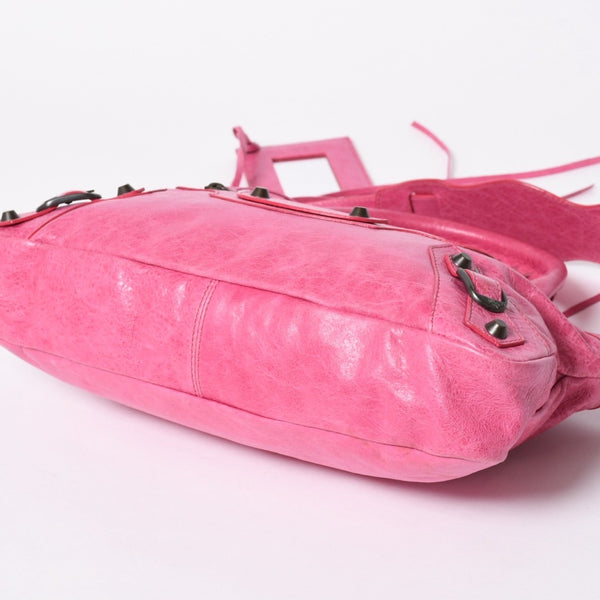 極美品 BALENCIAGA バレンシアガ ザ ファースト ハンドバッグ ショルダーバッグ 103208 ラムスキン ピンク メタルブラック金具 2way 中古 4a006911