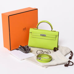 新品同様 HERMES エルメス タイニーケリー エプソン ショルダーバッグ キウイ キーホルダー ◻︎O刻印 中古 4a006856