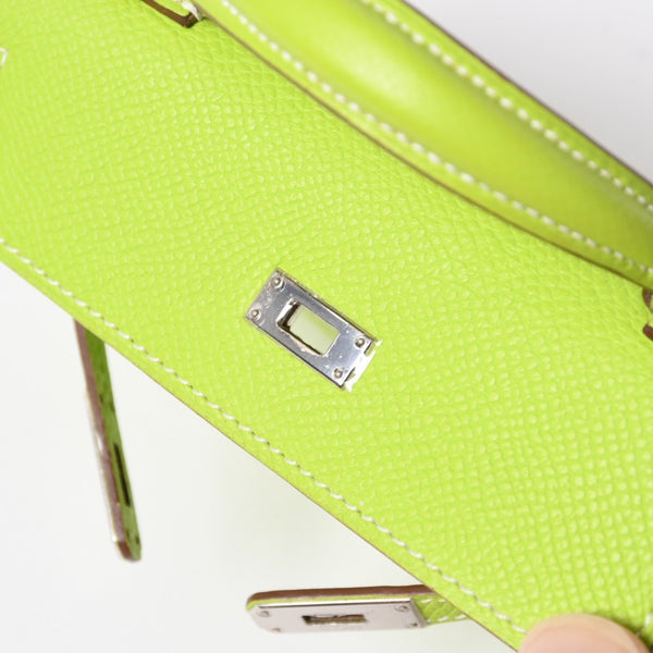 新品同様 HERMES エルメス タイニーケリー エプソン ショルダーバッグ キウイ キーホルダー ◻︎O刻印 中古 4a006856