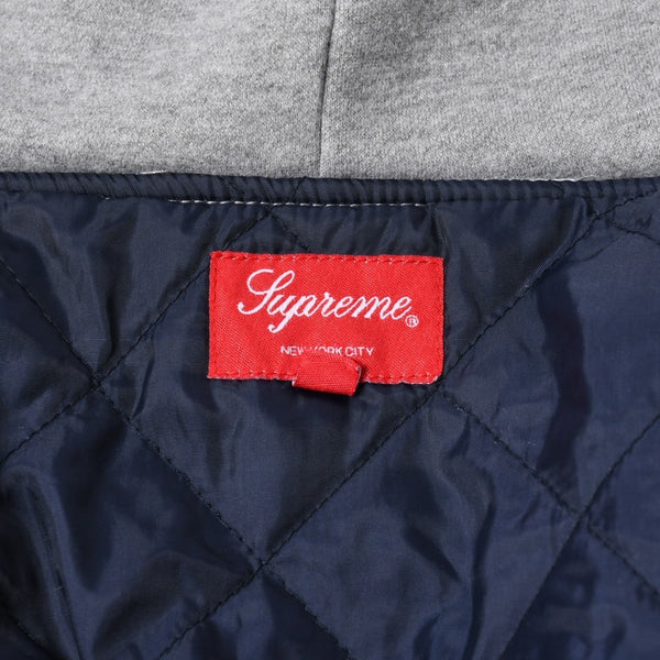 極美品 SUPREME シュプリーム フリースフーデッド デニムシャツ RN101837 Sサイズ フリース ウォッシュ加工 キルティング グレー インディゴブルー 中古 4a006866
