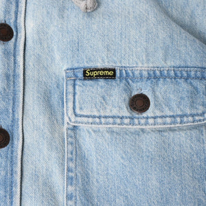 極美品 SUPREME シュプリーム フリースフーデッド デニムシャツ RN101837 Sサイズ フリース ウォッシュ加工 キルティング グレー インディゴブルー 中古 4a006866