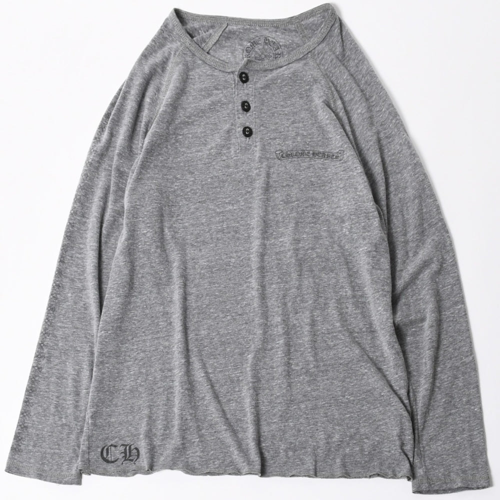 CHROME HEARTS クロムハーツ ヘンリーネック ラグランカットソー サイズM グレー スクロールラベル 美品 中古 4a006909