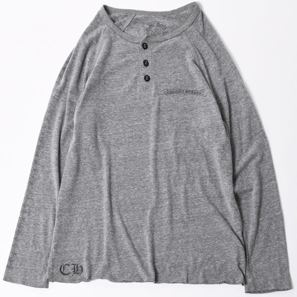 CHROME HEARTS クロムハーツ ヘンリーネック ラグランカットソー サイズM グレー スクロールラベル 美品 中古 4a006909