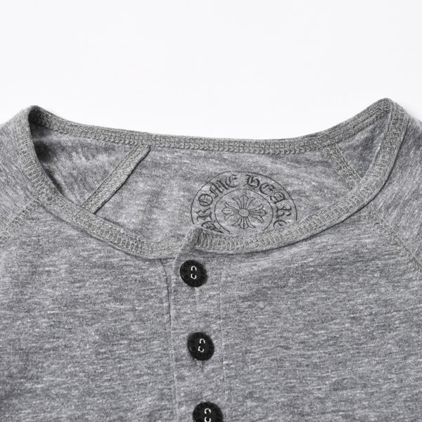 CHROME HEARTS クロムハーツ ヘンリーネック ラグランカットソー サイズM グレー スクロールラベル 美品 中古 4a006909