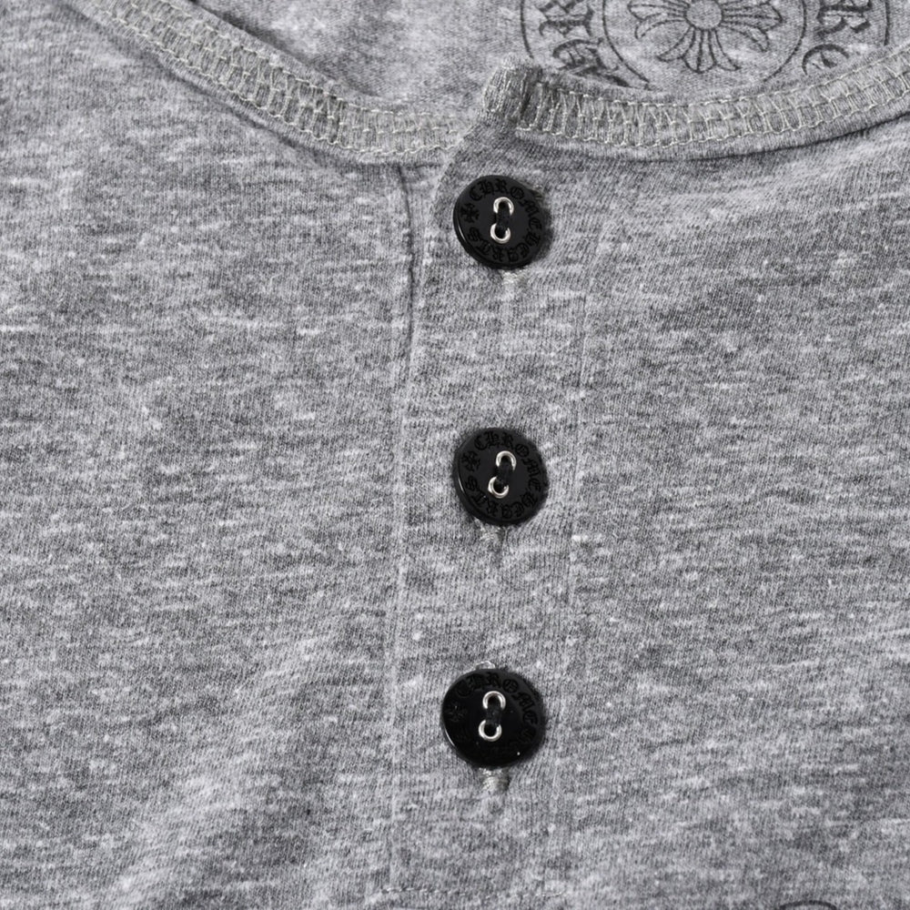 CHROME HEARTS クロムハーツ ヘンリーネック ラグランカットソー サイズM グレー スクロールラベル 美品 中古 4a006909
