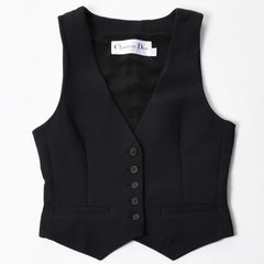 極美品 CHRISTIAN DIOR クリスチャンディオール ベスト 051G24A1166 フランス製 ウール シルク ブラック サイズ34 中古 4a006471