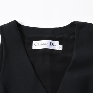 極美品 CHRISTIAN DIOR クリスチャンディオール ベスト 051G24A1166 フランス製 ウール シルク ブラック サイズ34 中古 4a006471