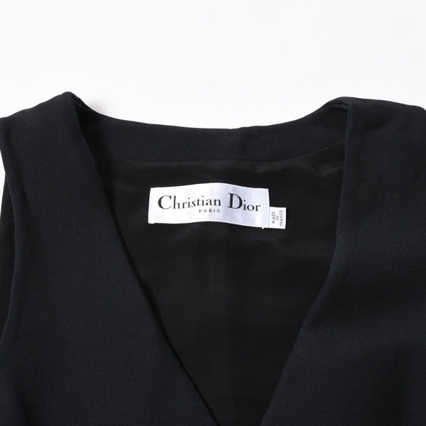 極美品 CHRISTIAN DIOR クリスチャンディオール ベスト 051G24A1166 フランス製 ウール シルク ブラック サイズ34 中古 4a006471
