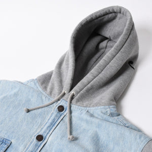 極美品 SUPREME シュプリーム フリースフーデッド デニムシャツ RN101837 Sサイズ フリース ウォッシュ加工 キルティング グレー インディゴブルー 中古 4a006866
