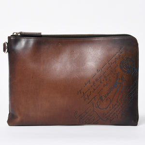 Berluti ベルルッティ クラッチバッグ セカンドバッグ ニノGM ブラウン ネイビー シルバー金具 美品 中古 4a006881