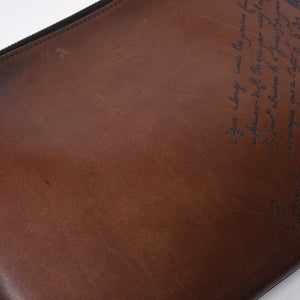 Berluti ベルルッティ クラッチバッグ セカンドバッグ ニノGM ブラウン ネイビー シルバー金具 美品 中古 4a006881