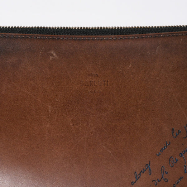 Berluti ベルルッティ クラッチバッグ セカンドバッグ ニノGM ブラウン ネイビー シルバー金具 美品 中古 4a006881