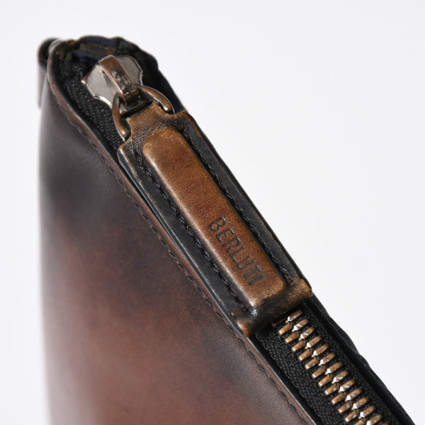 Berluti ベルルッティ クラッチバッグ セカンドバッグ ニノGM ブラウン ネイビー シルバー金具 美品 中古 4a006881